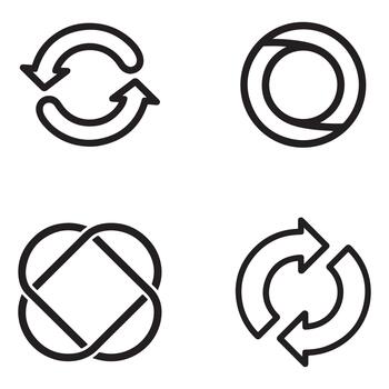 Set of black and white efficiency loop symbols in a clean outline silhouette style vector
