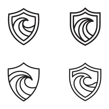 Secure shield wave outlines set featuring a distinctive silhouette design vector
