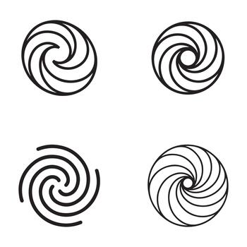 Abstract algorithm spiral outline graphic set with geometric shapes and data flow elements silhouette vector