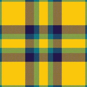 Vibrant plaid pattern in yellow, teal, and navy. Modern textile design perfect for backgrounds, apparel, and creative projects requiring a unique texture. vector