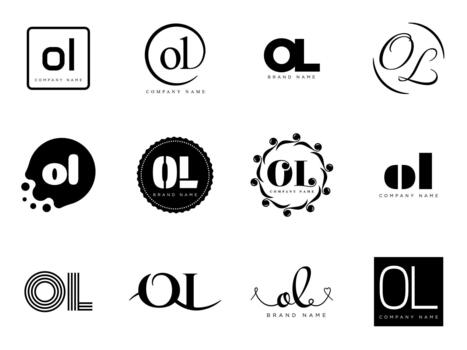 OL logo template. Letter o and l logotype. Set different classic serif lettering and modern bold text with design elements. Initial font typography. vector