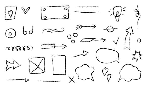 Hand-Drawn Sketchy Annotation Elements Collection. Quick Doodles, Arrows and UI Note-Taking Icons vector