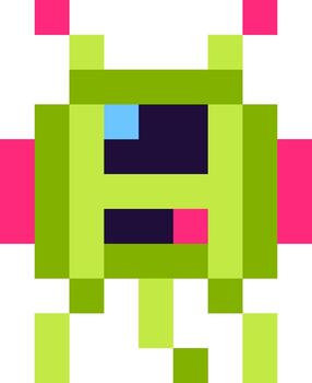 Pixel art alien invader character retro arcade gaming vector