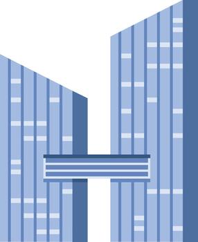 Modern skyscraper buildings connecting skybridge architecture abstract vector