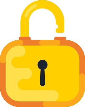 Unlocked yellow padlock icon representing open access and security vector