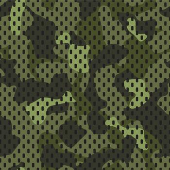 Green camouflage pattern with mesh texture overlay vector