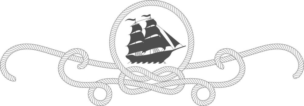 Sailing ship within rope frame with knot vector