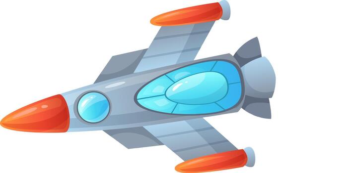 Cartoon spaceship flying through outer space on adventure vector