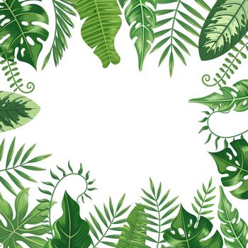Tropical green leaves creating decorative frame background vector