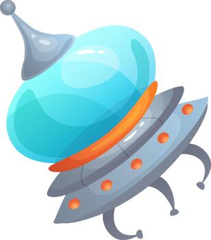 Cartoon flying saucer exploring outer space vector