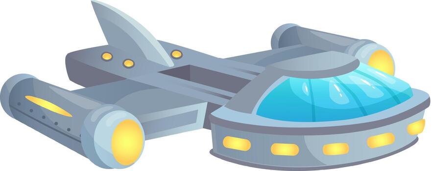 Futuristic gray spaceship flying in outer space vector
