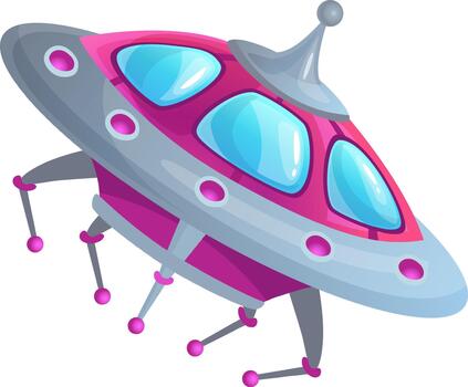 Pink and grey UFO exploring outer space vector