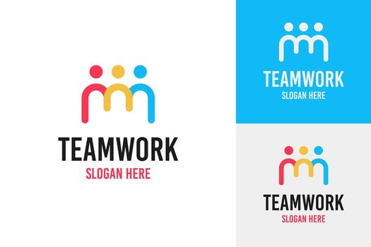 Vibrant graphic icon portraying three interconnected figures, symbolizing robust human collaboration, collective achievement, and the strength of unity within a supportive team and community vector