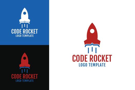 Dynamic rocket icon with code braces symbolizing programming and innovation, a versatile logo template vector