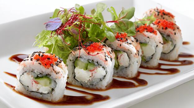 Crab Stick Salad with Japanese Dipping Sauces in a Gourmet Setting photo