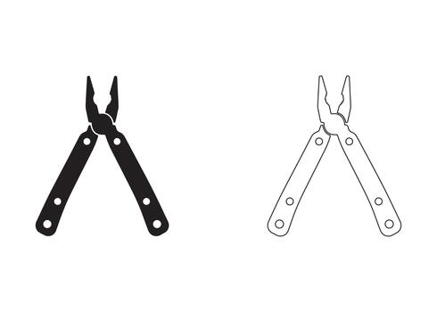 Multi Tool Pliers Silhouette and Outline Icons for Workshop and Survival Tools vector