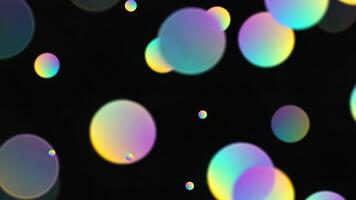 dynamisk regnbågsskimrande bokeh cirklar flyta och virvla runt i en fascinerande, abstrakt digital rörelse bakgrund video