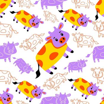 Seamless pattern featuring cow elements vector