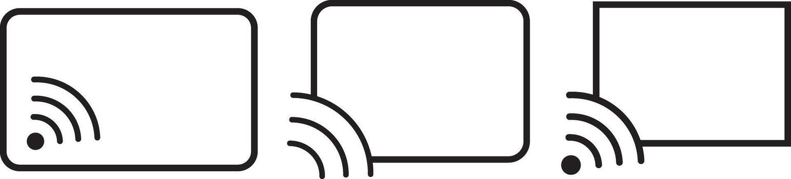 Screencast icon set . Online tutorial and sharing signs. broadcast symbols. Screencasting and Broadcast Icons. Desktop presentation signs. vector