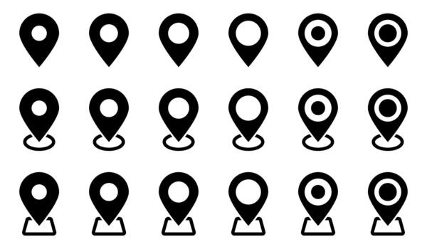 mapa alfiler icono conjunto - ubicación marcador, GPS alfiler, y navegación símbolo colección vector