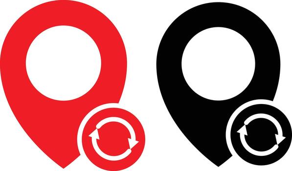 Refresh Location Icon Set. Map Position Update Icons. Map update and cycle symbols. Refresh position symbol. Reload map sign. vector
