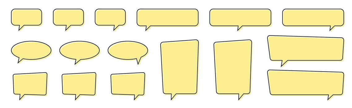 Collection of yellow chat and speech bubbles for messaging, conversation, and communication design vector