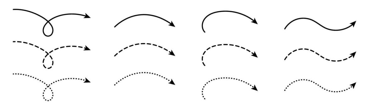 Curved Arrows Set - Smooth, Dashed, and Dotted Line Arrows for Direction, Emphasis, and Highlighting vector