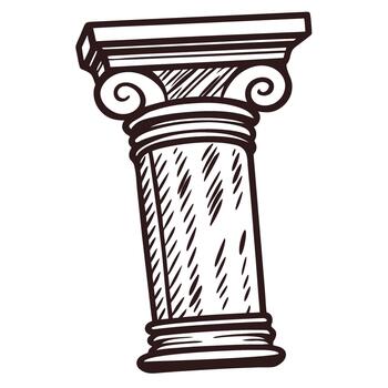 Classical architectural column illustration with ionic capital and engraved stone texture vector