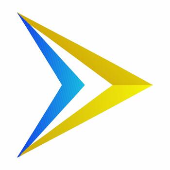 Abstract blue and gold gradient arrow symbol on white background representing progress, future direction, speed, data, and innovation modern design element. vector