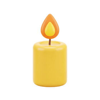 3D rendered yellow candle with flame, a simple object on transparent background png