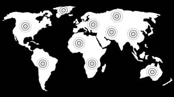 Karta resa rutt plats animation, värld Karta som visar de platser av länder förbi linje global företag nätverkande systemet över hela världen. video