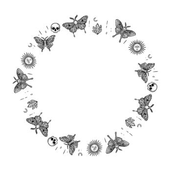 Mystical moth frame with celestial and boho esoteric symbols vector