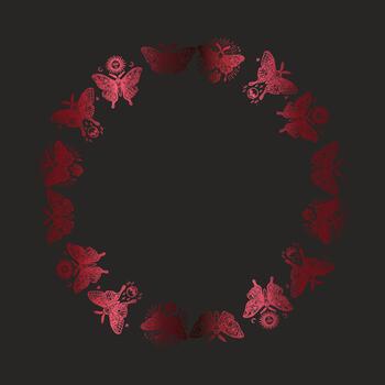 Mystic red metallic moth frame in celestial boho style vector