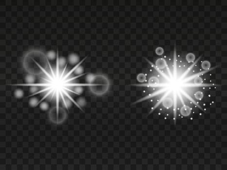 Bright Star With Glow And Bokeh Circles On Dark Background. vector