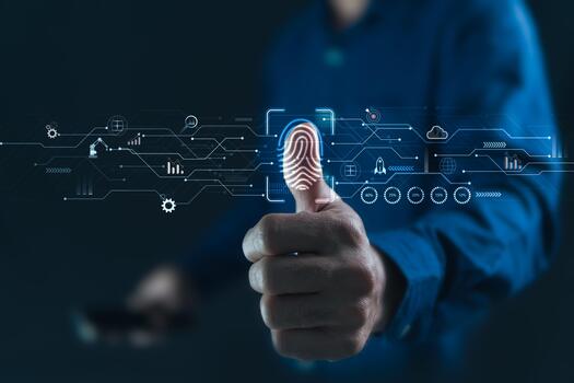 Fingerprint Scanning for Identity Verification to Login, Security System Using Biometric Cybernetics Passwords, Electronic Media, Future Technology, No Memorization, Convenient, Fast, Accurate photo