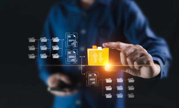 The concept of storing data files with digital technology systems, collecting software files, and various company data. A business related to renting storage space for customers on an annual basis. photo