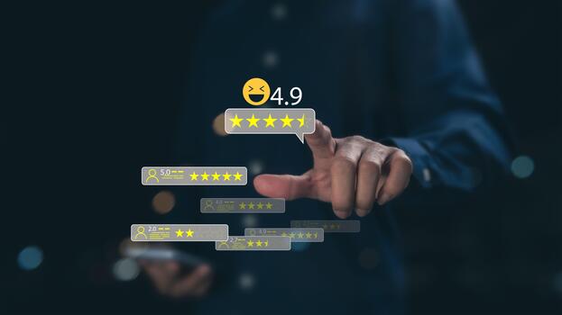 Satisfaction assessment, screening from customers who use the service, review scores from the highest stars received to guarantee and create credibility, voting through borderless online communities photo