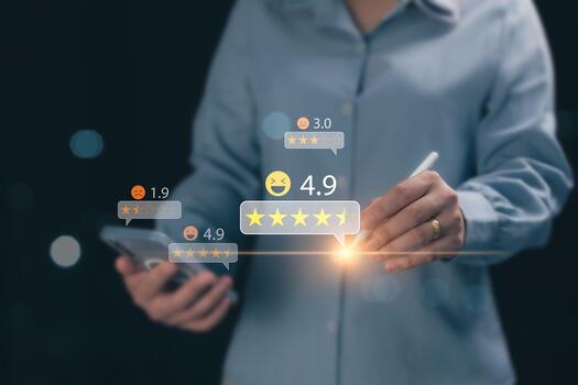 Service rating statistics based on customer satisfaction standards, assess product quality and build consumer confidence by giving stars from 1-5, which is the most popular online rating system. photo