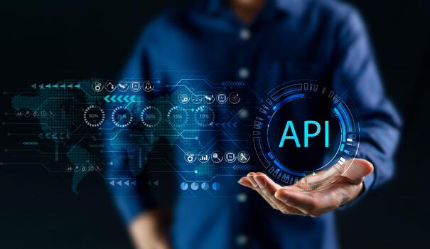 The API concept is an interface between today's advanced technology systems, exchanging large amounts of data, and communicating with software systems. photo