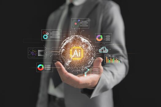 el concepto de inteligente asistentes de el futuro, ai operando sistemas para análisis y evaluación, software ese trabajos con humanos, negocio personas quien utilizar tecnología a analizar datos eficientemente. foto