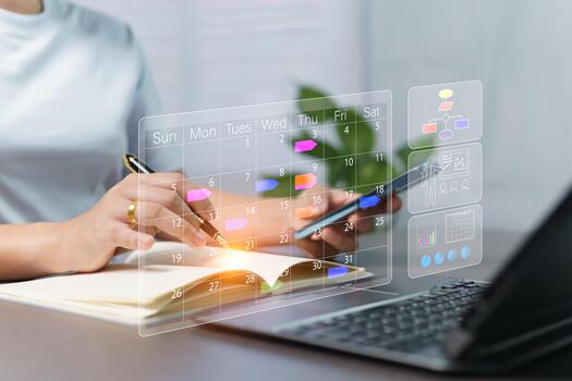 Calendar and business planning concepts for 2026, determining the dates of activities, work and teaching schedules, strategic plans for analyzing project progress each month, and salaryman life plans. photo