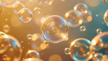 Golden bubbles floating gracefully in a soft glowing atmosphere creating a dreamy ethereal scene filled with peace calm and tranquil elegance video