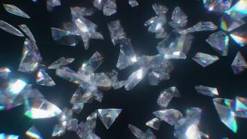 cintilante diamantes flutuando graciosamente dentro aberto espaço com deslumbrante refrações criando uma radiante cristalino visual atmosfera video