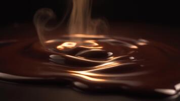utsökt rik choklad strömmande mjukt i långsam rörelse skapande en lyxig glansig ström den där slingor djup kakao arom video
