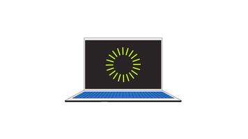 öppen bärbar dator med läser in skärm 2d tecknad serie objekt animation. långsam internet buffrande anteckningsbok. tech vänta ui lastare. enhet uppgradera throbber animerad platt färgrik Artikel 4k isolerat på vit video