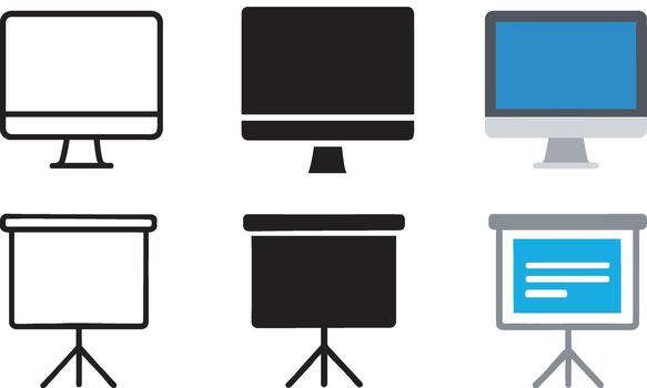 Icon Set Featuring Computer Monitors and Presentation Board Illustrations vector