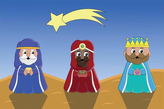 Design of the three wise men on their way to the Nativity scene vector