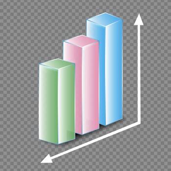 estilizado bar gráfico mostrando crecimiento tendencias con Tres vistoso rectángulos creciente vector