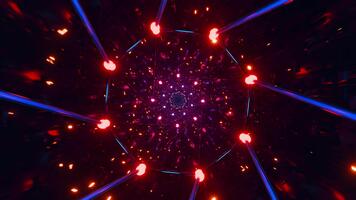 futuristico fantascienza tunnel ciclo continuo con blu neon poligono e arancia luci. 3d interpretazione video