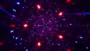 Neon Futuristic Tunnel with Glowing Geometric Light Structure. 3D rendering video